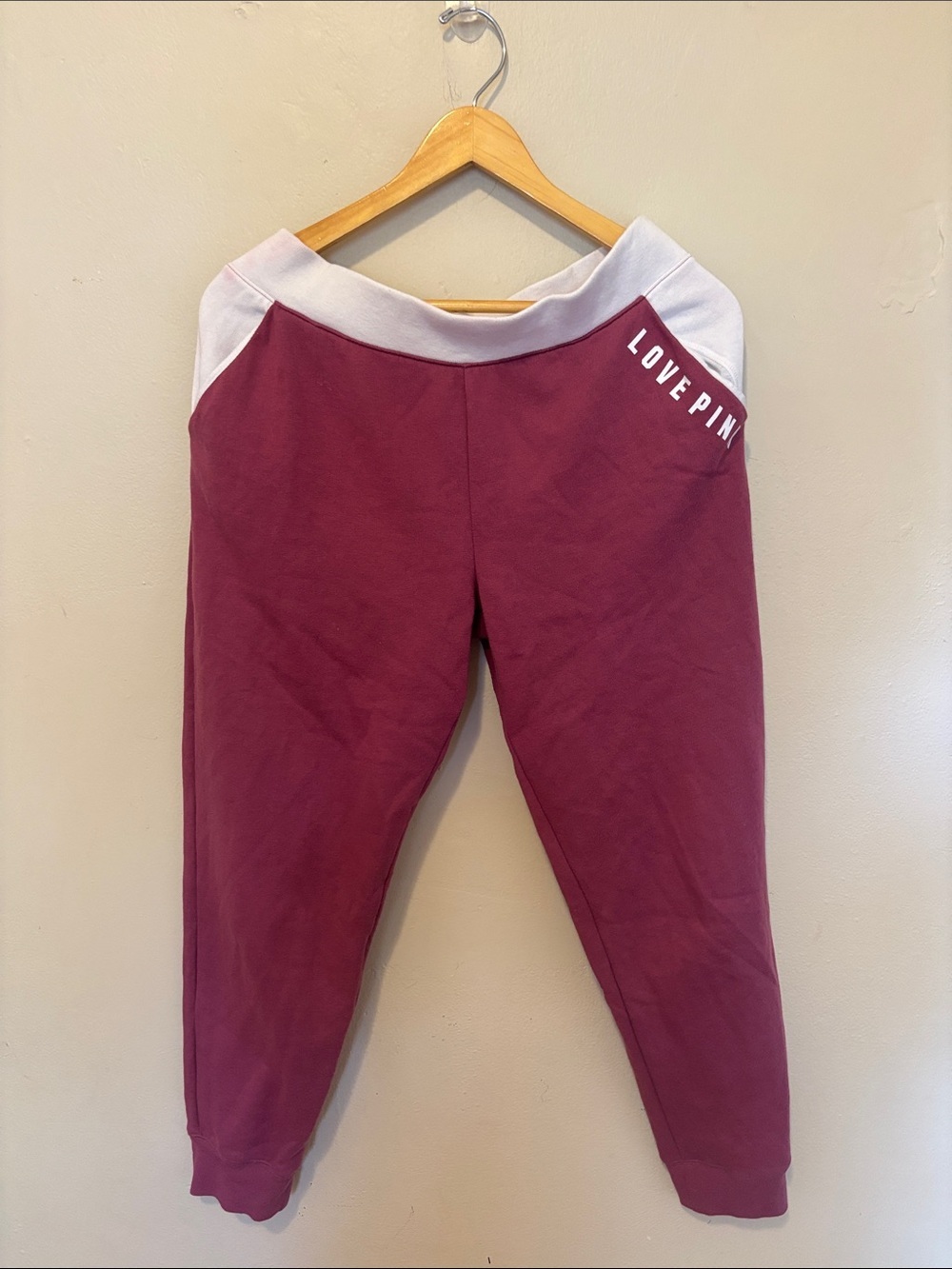 PINK Victoria's Secret Maroon Joggers with White Waistband